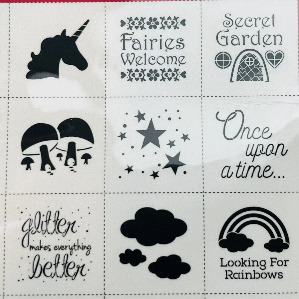 FolkArt Fantasy Stencils 26 Piece‎ Value Pack 42 Designs Unicorn Fairy Gnome